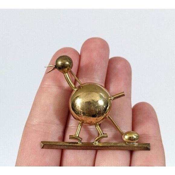 Bird and egg Brooch - MCM Atomic Vintage Brass Bird Pin 50s 60s - Picture 2 of 7